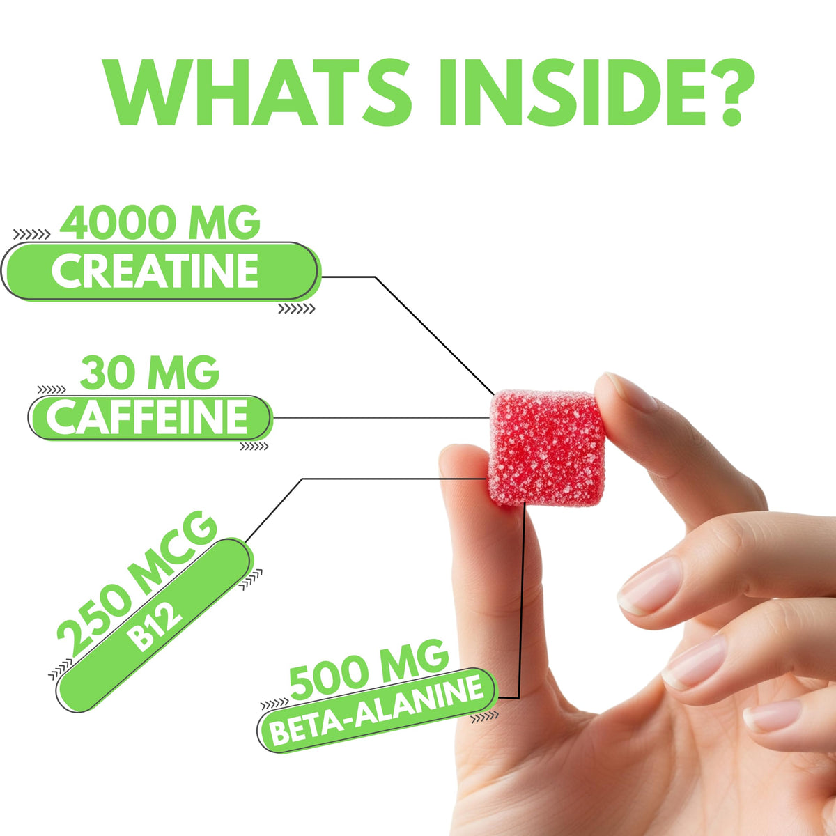 Nutrify Gummies Créatine Monohydrate gummies à côté d'une bouteille d'eau