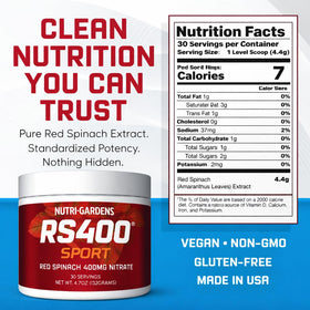 Nutrigardens Extrait de Poudre d'Épinard Rouge RS400 400mg - étiquette
