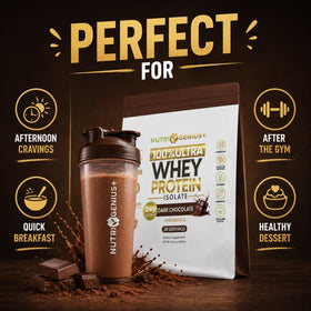 Nutrigenius + Protéine Isolée de Lactosérum 1152g Chocolat en poudre dans un verre