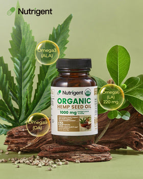 Nutrigent Huile de Graines de Chanvre Bio 1000mg Capsules Liquides avec étiquette