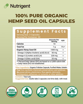 Nutrigent Huile de Graines de Chanvre Bio 1000mg Capsules Liquides ouvertes montrant le contenu