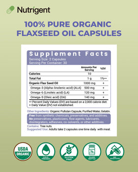 Nutrigent Huile de Lin Bio 1000mg capsules liquides avec étiquette