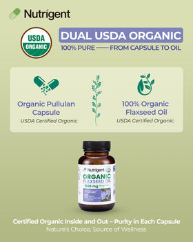 Nutrigent Huile de Lin Bio capsules liquides sur fond blanc