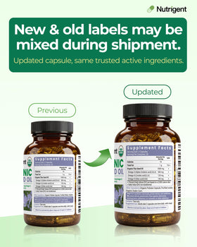 Nutrigent Huile de Lin Bio flacon et capsules sur fond naturel