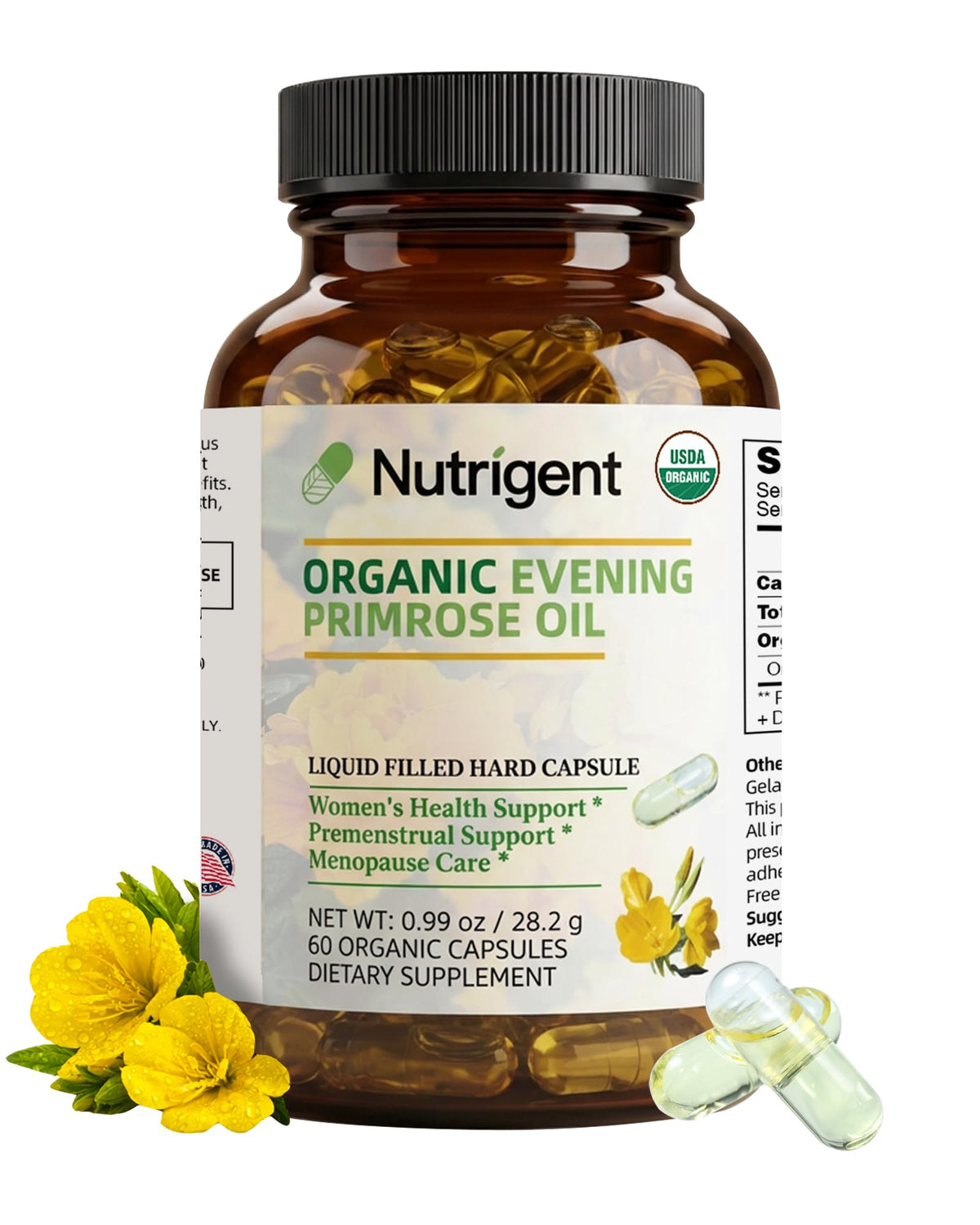 Nutrigent Huile de Onagre Bio 100% Pure Capsules devant