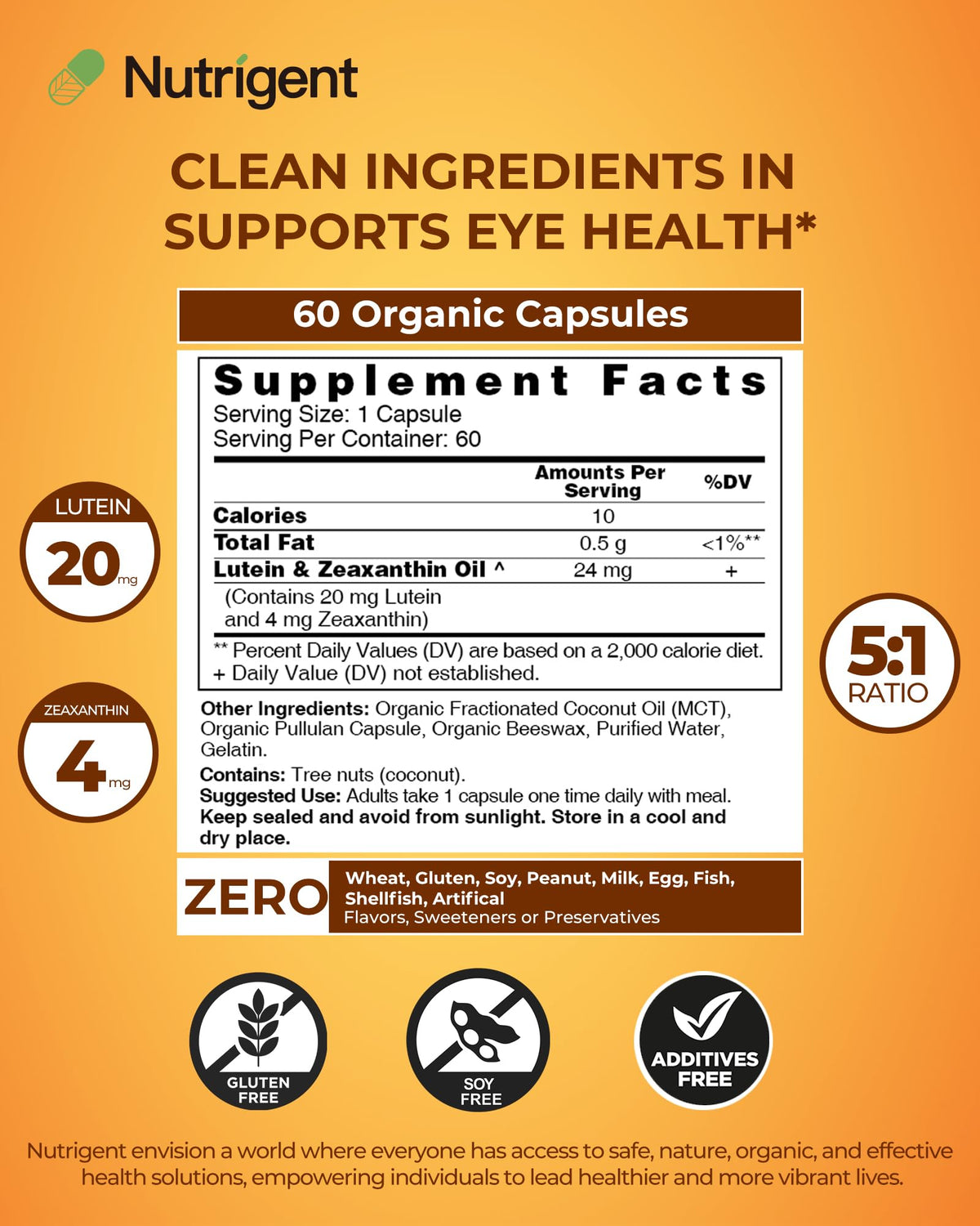 Nutrigent Lutein 20mg et Zeaxanthin 4mg Capsules Liquides dans une main