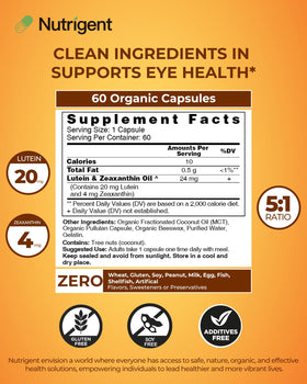 Nutrigent Lutein 20mg et Zeaxanthin 4mg Capsules Liquides dans une main