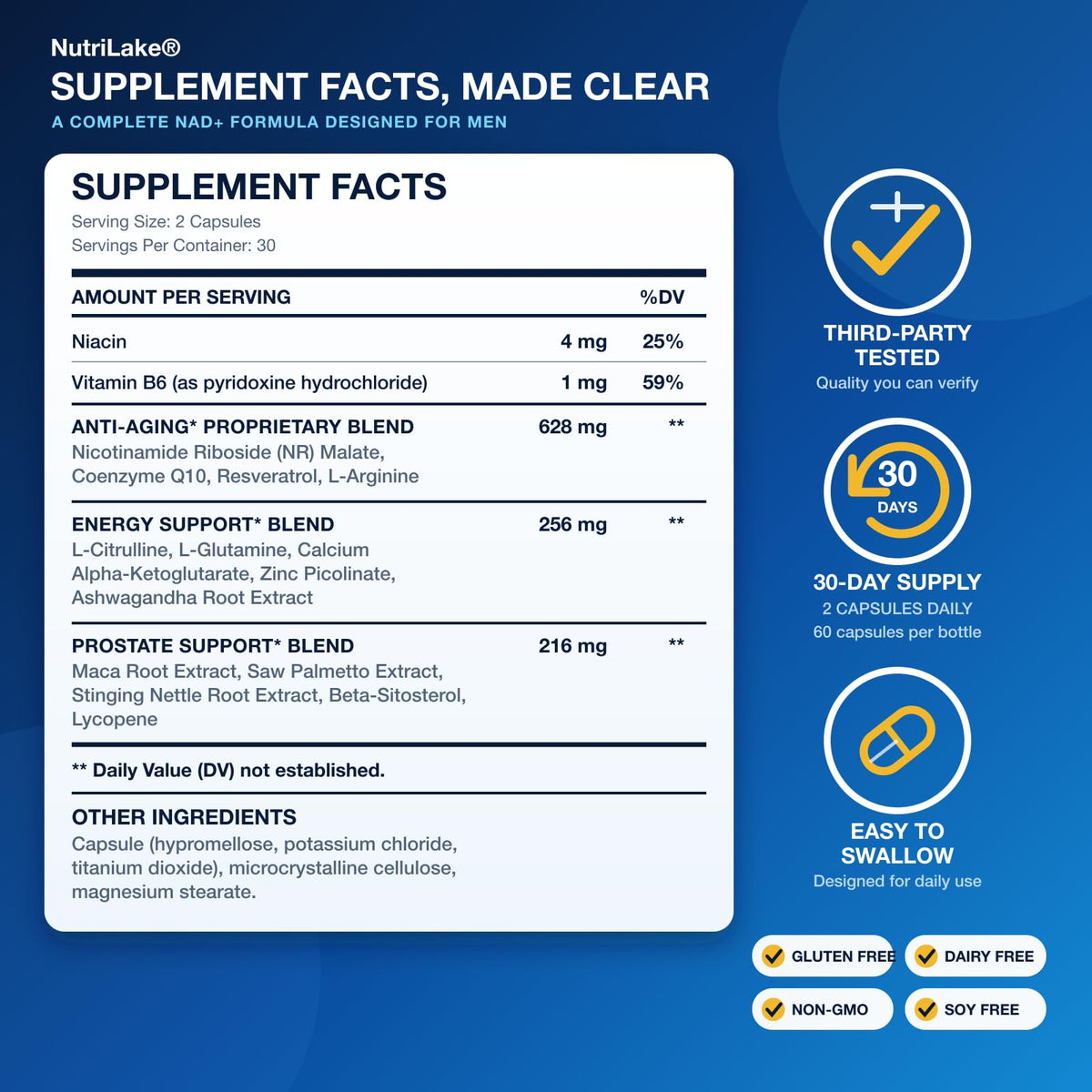 NUTRILAKE Complément NAD+ 60 Capsules avec verre d'eau