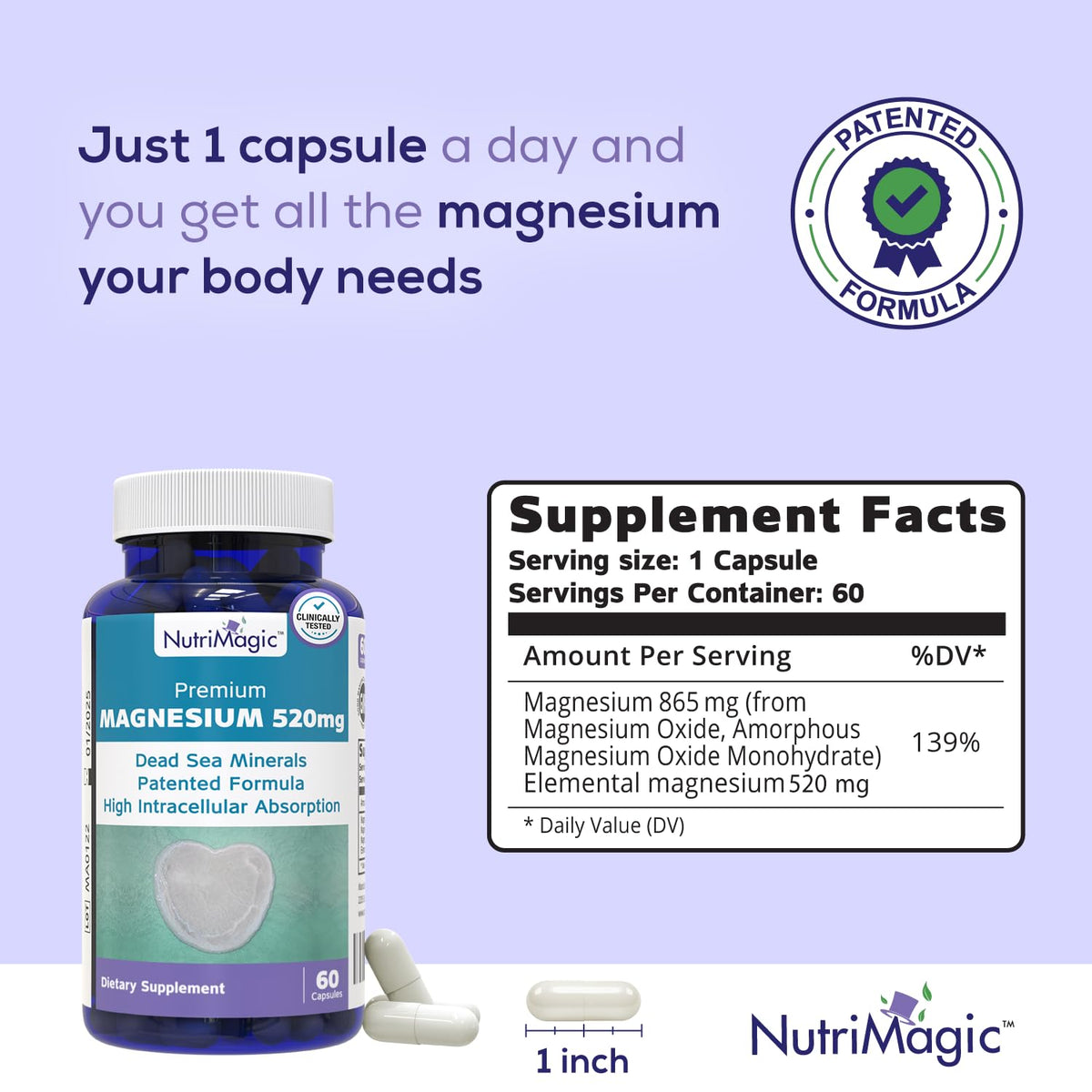 NutriMagic 520mg Magnésium vue de côté de l'emballage