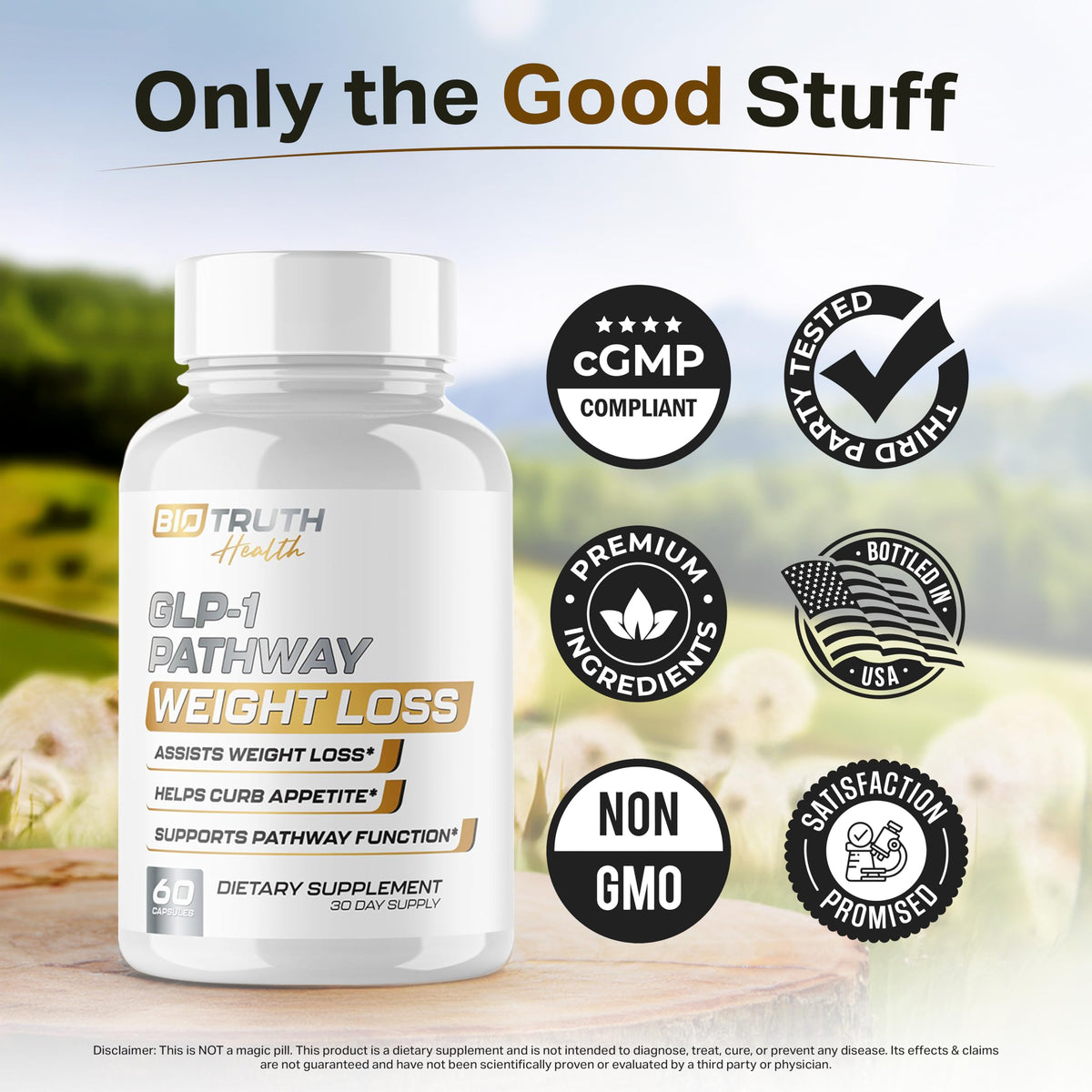 Nutrimend IQ GLP-1 BioTruth Health capsules dans un verre d'eau