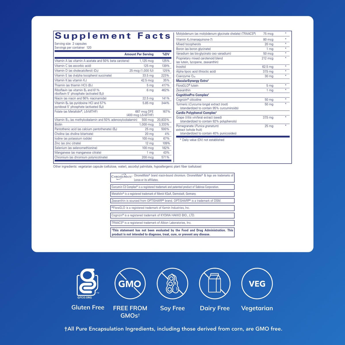 Nutriments Longévité Pure Encapsulations étiquette détaillée
