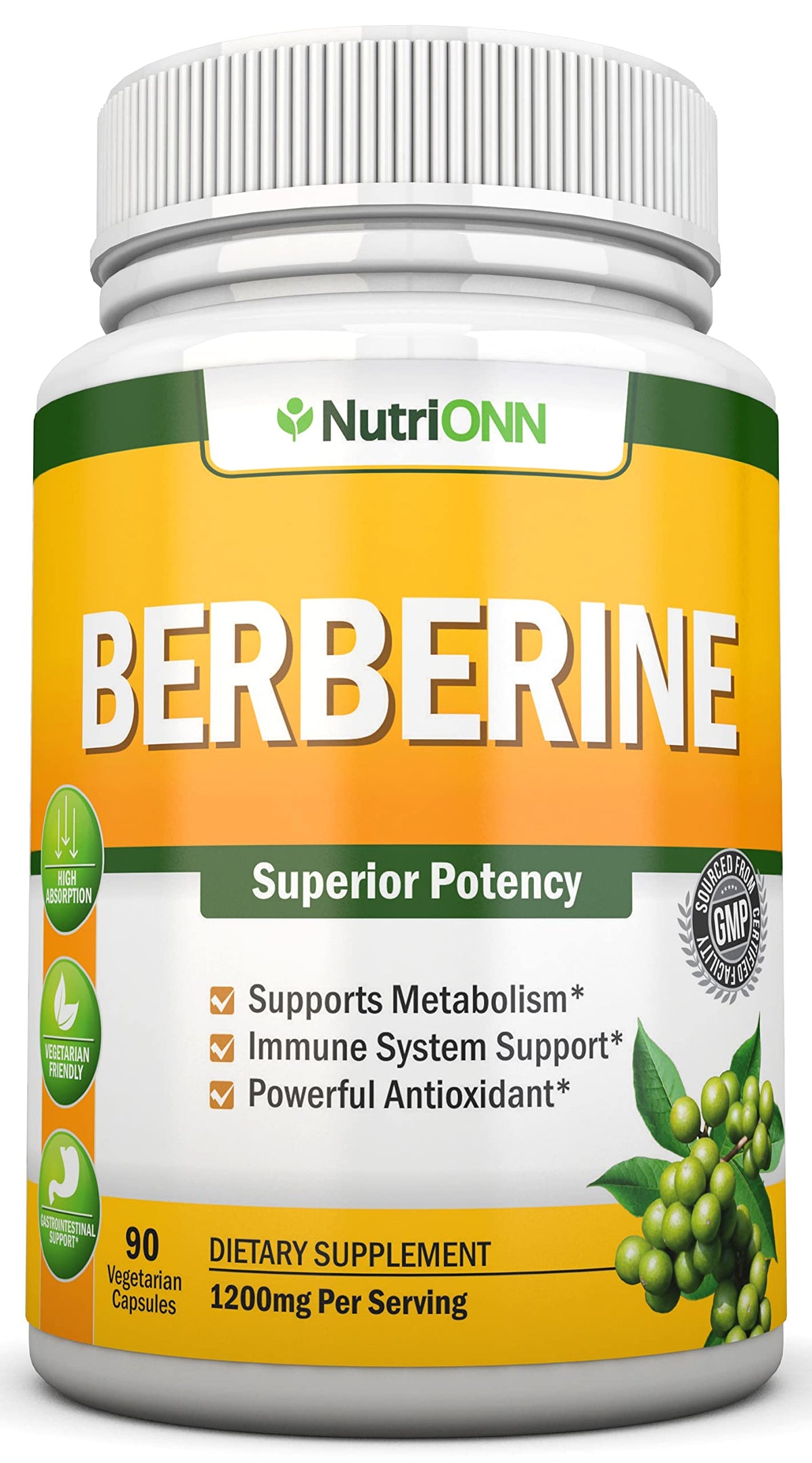 NutriONN Berberine 1200mg 90 capsules végétales vue de face