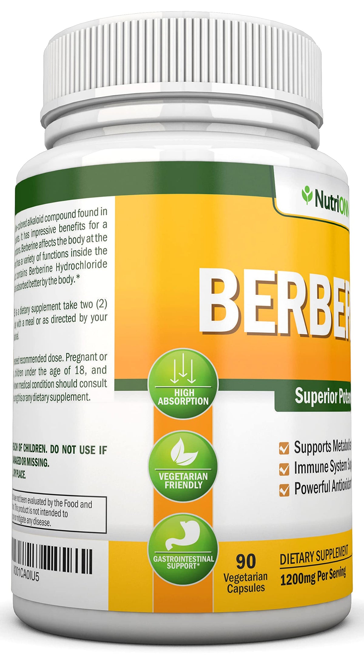 NutriONN Berberine 1200mg avec ingrédients naturels en arrière-plan