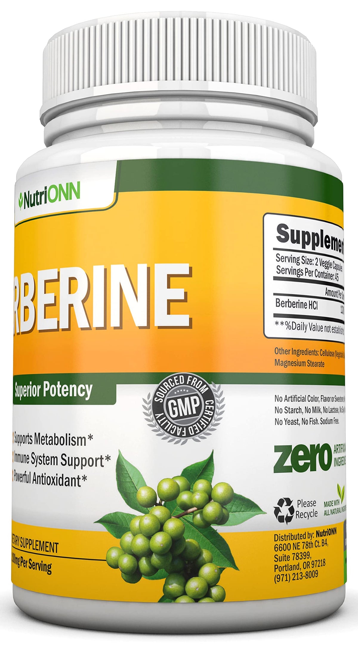 NutriONN Berberine flacon ouvert avec capsules visibles