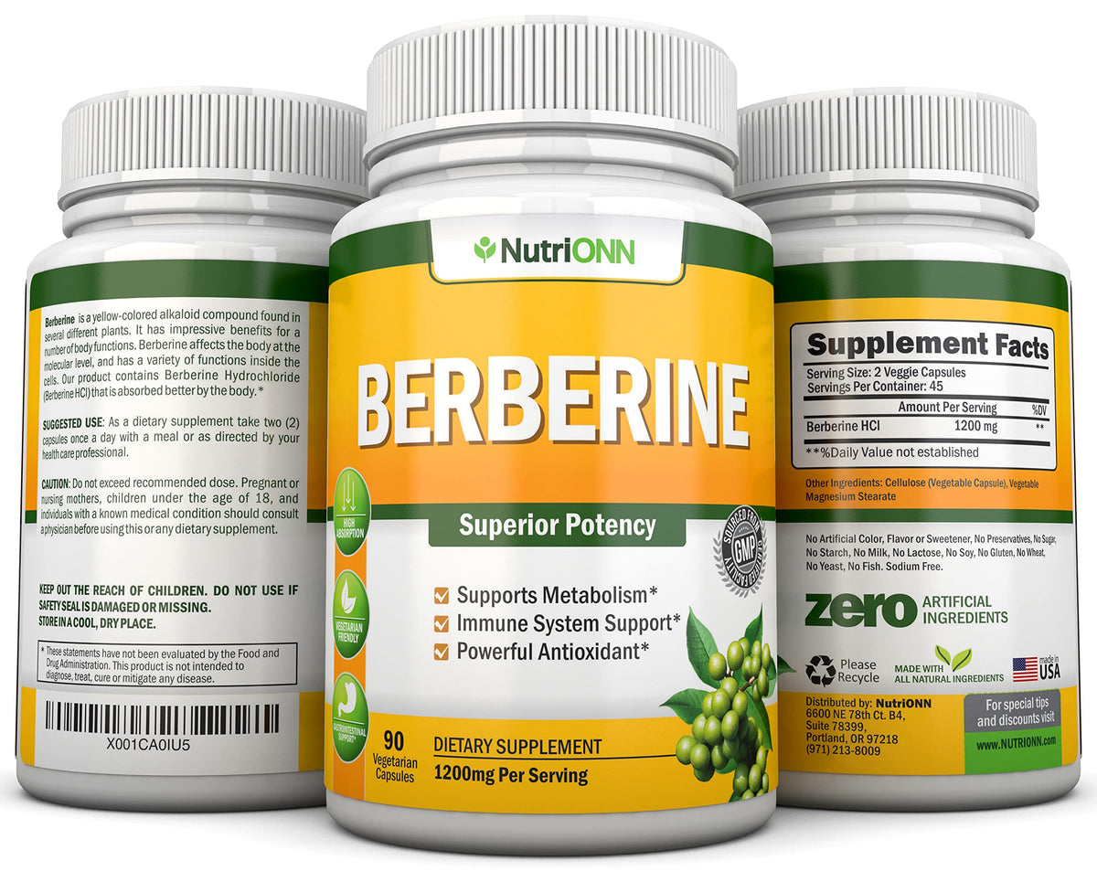 NutriONN Berberine sur un fond neutre avec des capsules alignées