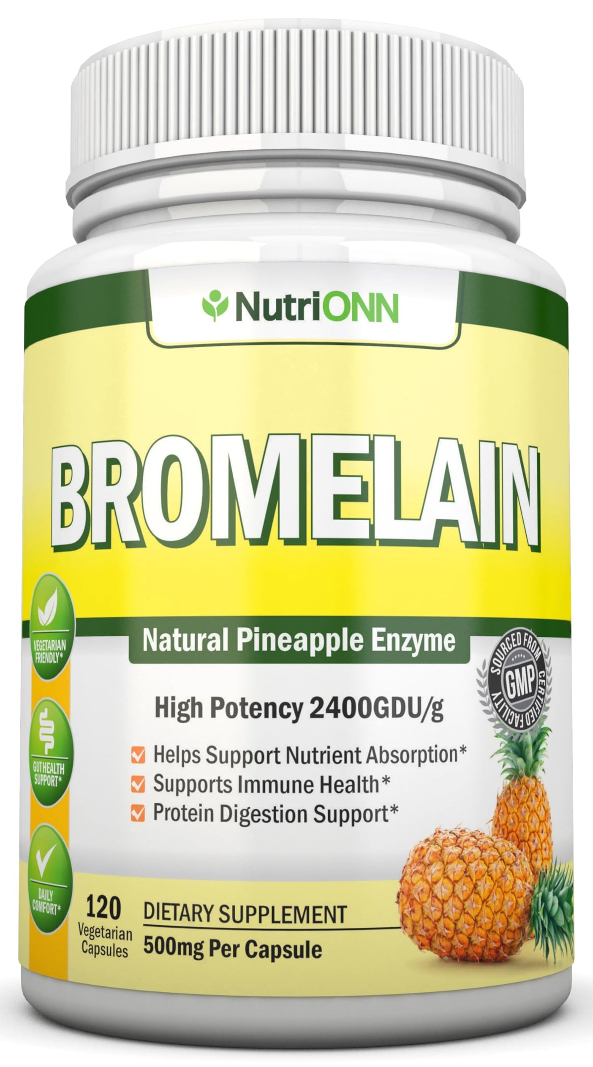 NutriONN Bromélaïne 500mg 120 capsules végétales, vue de face