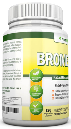 NutriONN Bromélaïne 500mg avec une main tenant le flacon