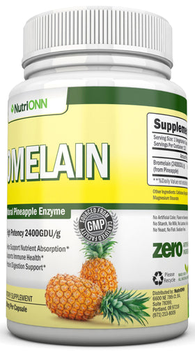 NutriONN Bromélaïne 500mg, capsules ouvertes sur une table