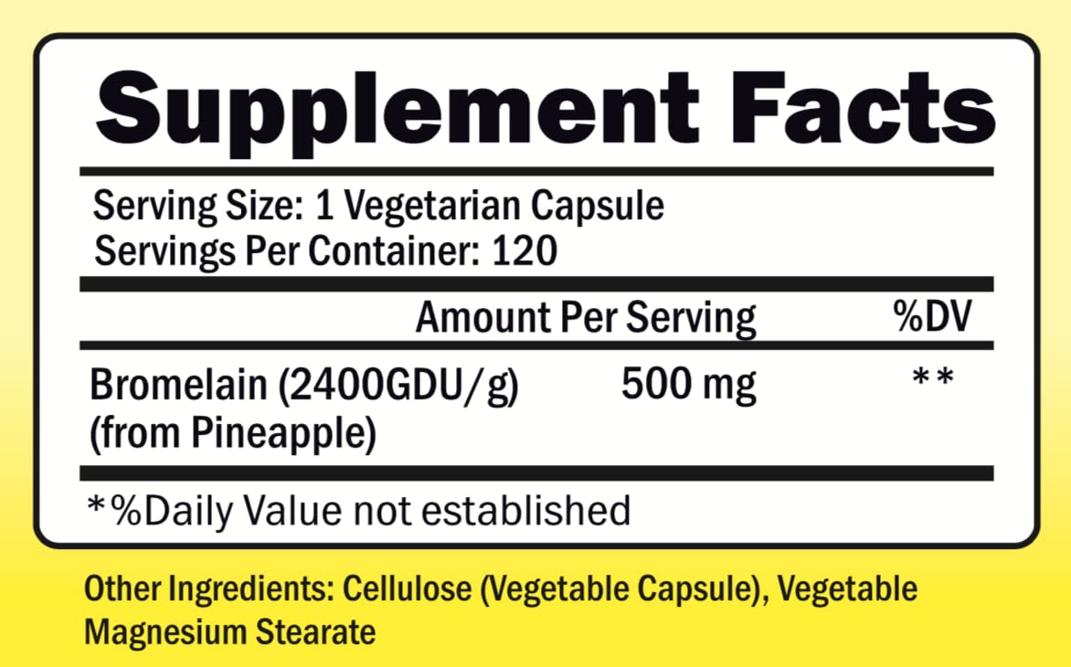 NutriONN Bromélaïne 500mg, vue de l'arrière du flacon