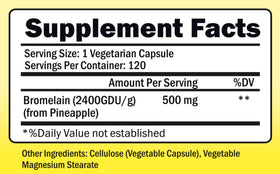 NutriONN Bromélaïne 500mg, vue de l'arrière du flacon
