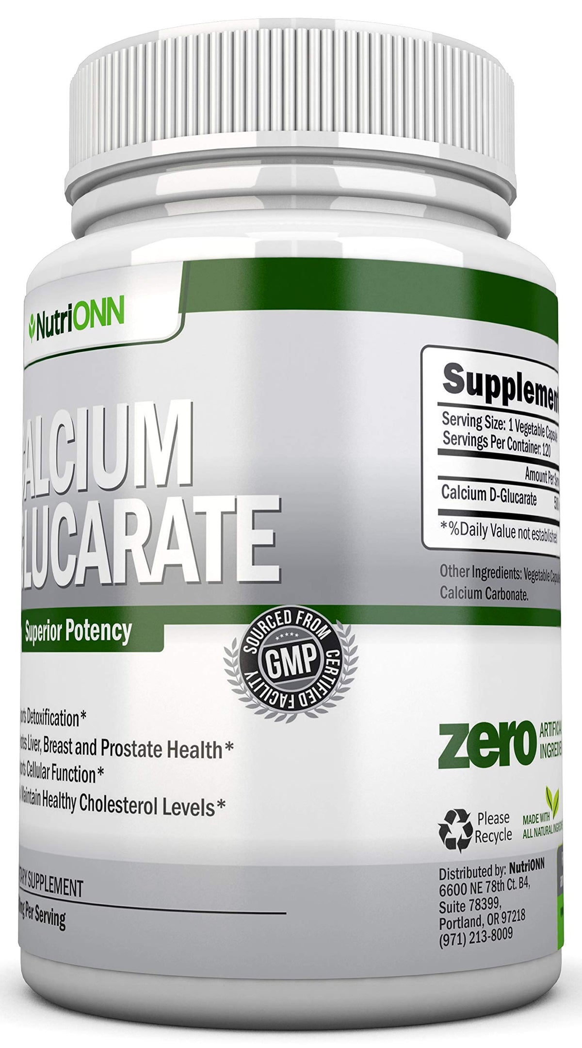 NutriONN Calcium D-Glucarate 500mg capsules sur fond blanc