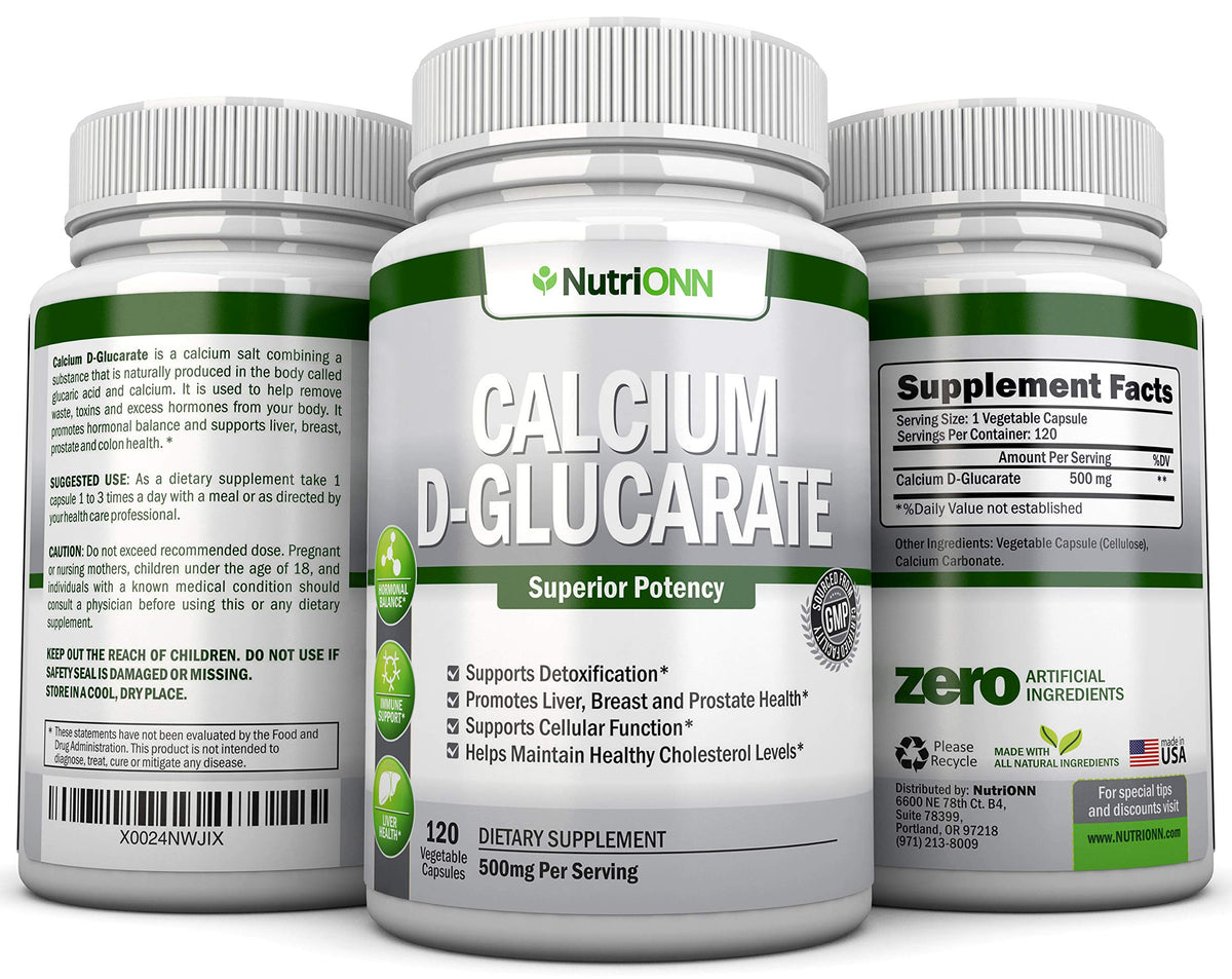 NutriONN Calcium D-Glucarate 500mg capsules végétales avec verre d'eau