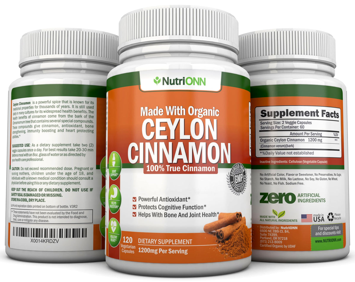 NutriONN Cannelle de Ceylan Bio 1200 mg gélules avec ingrédients