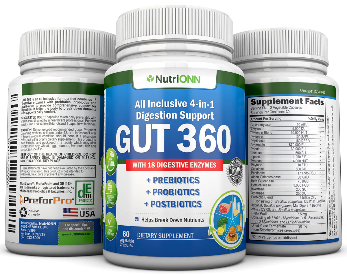 NutriONN Complément Alimentaire 4-en-1 Probiotiques Prébiotiques Enzymes vue de côté