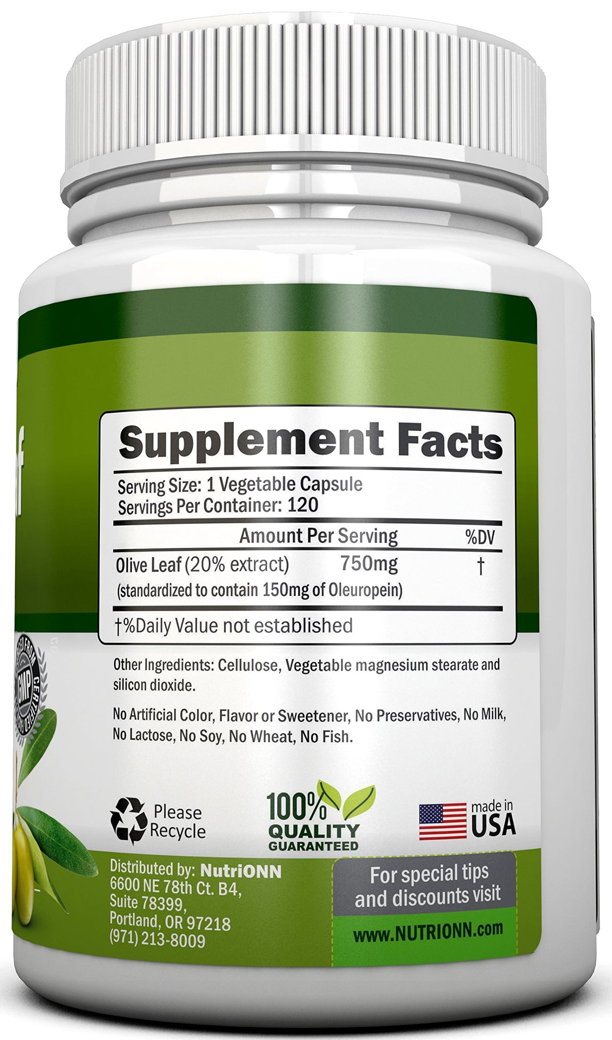 NutriONN Extrait de Feuille d'Olivier 750 mg, étiquette avant