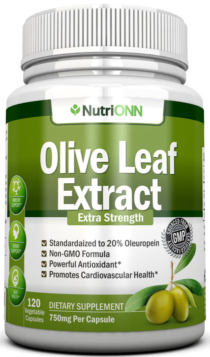 NutriONN Extrait de Feuille d'Olivier 750 mg, flacon de 120 capsules