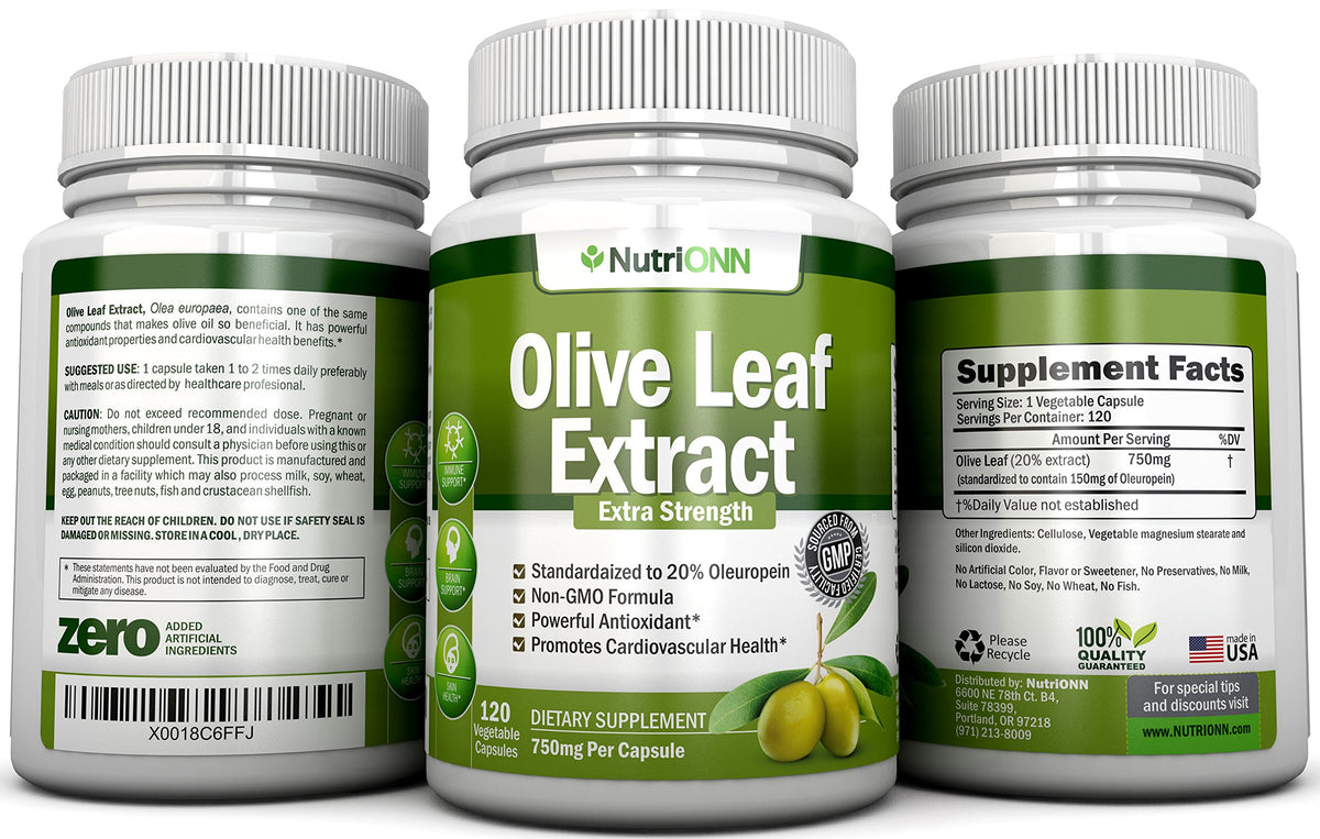 NutriONN Extrait de Feuille d'Olivier 750 mg, ingrédients listés