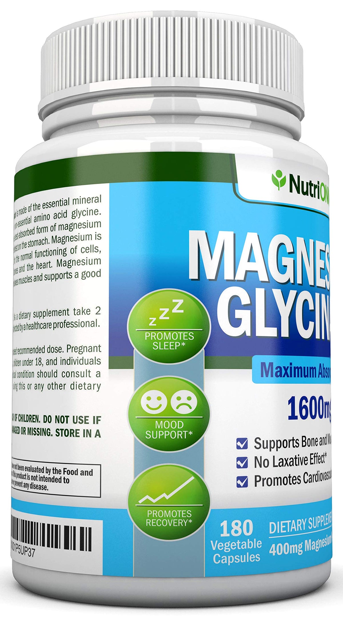 NutriONN Glycinate de Magnésium 1600 mg avec dosage sur l'étiquette