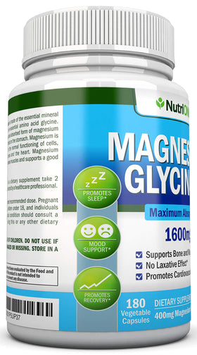 NutriONN Glycinate de Magnésium 1600 mg avec dosage sur l'étiquette