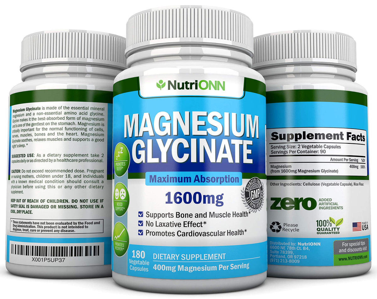 NutriONN Glycinate de Magnésium 180 capsules avec mise en scène de style de vie