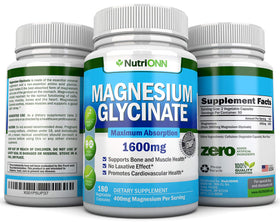 NutriONN Glycinate de Magnésium 180 capsules avec mise en scène de style de vie