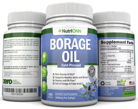 NutriONN Huile de Bourrache 1000 mg gélules molles sur fond blanc