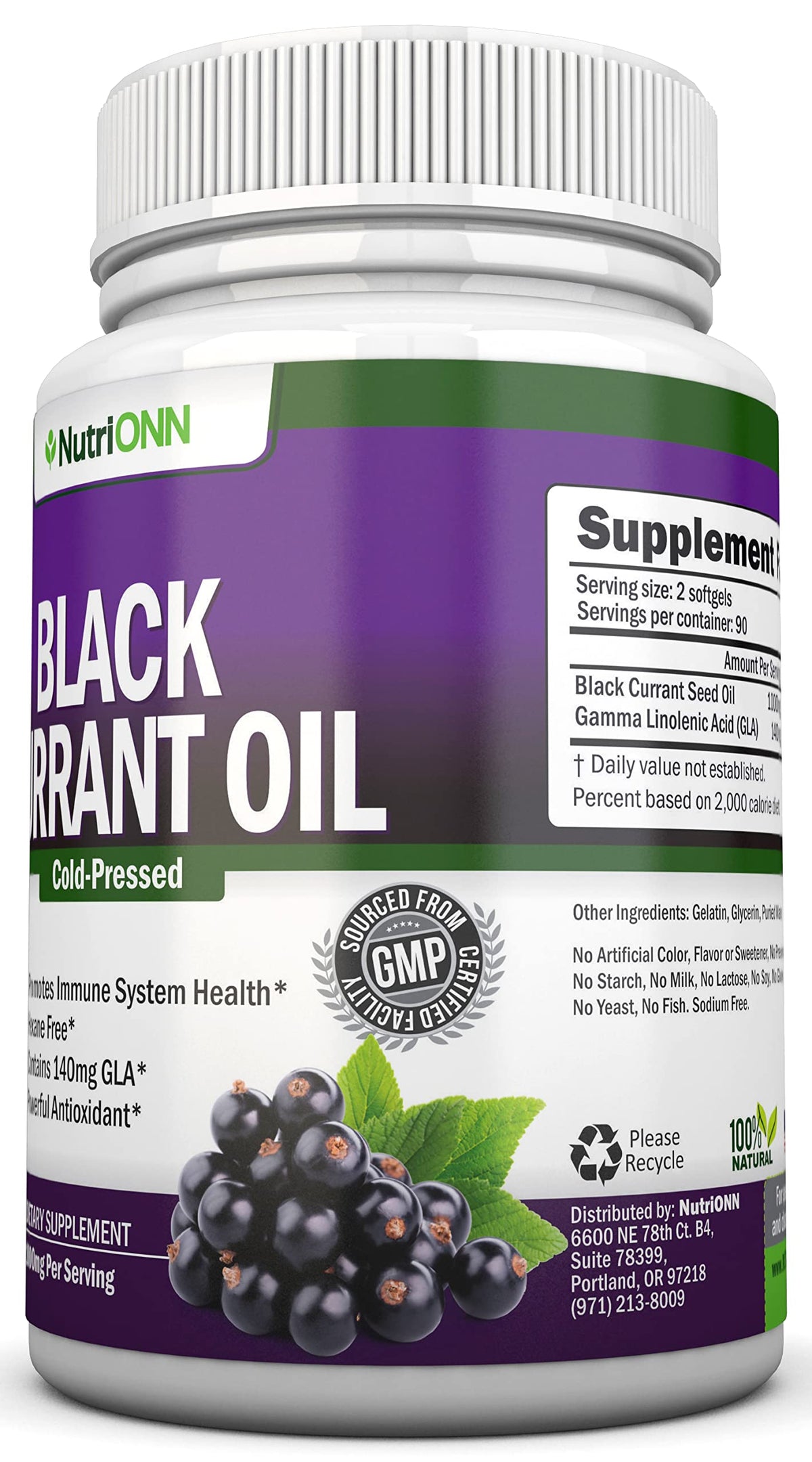 NutriONN Huile de Cassis 1000 mg gélules molles avec étiquette