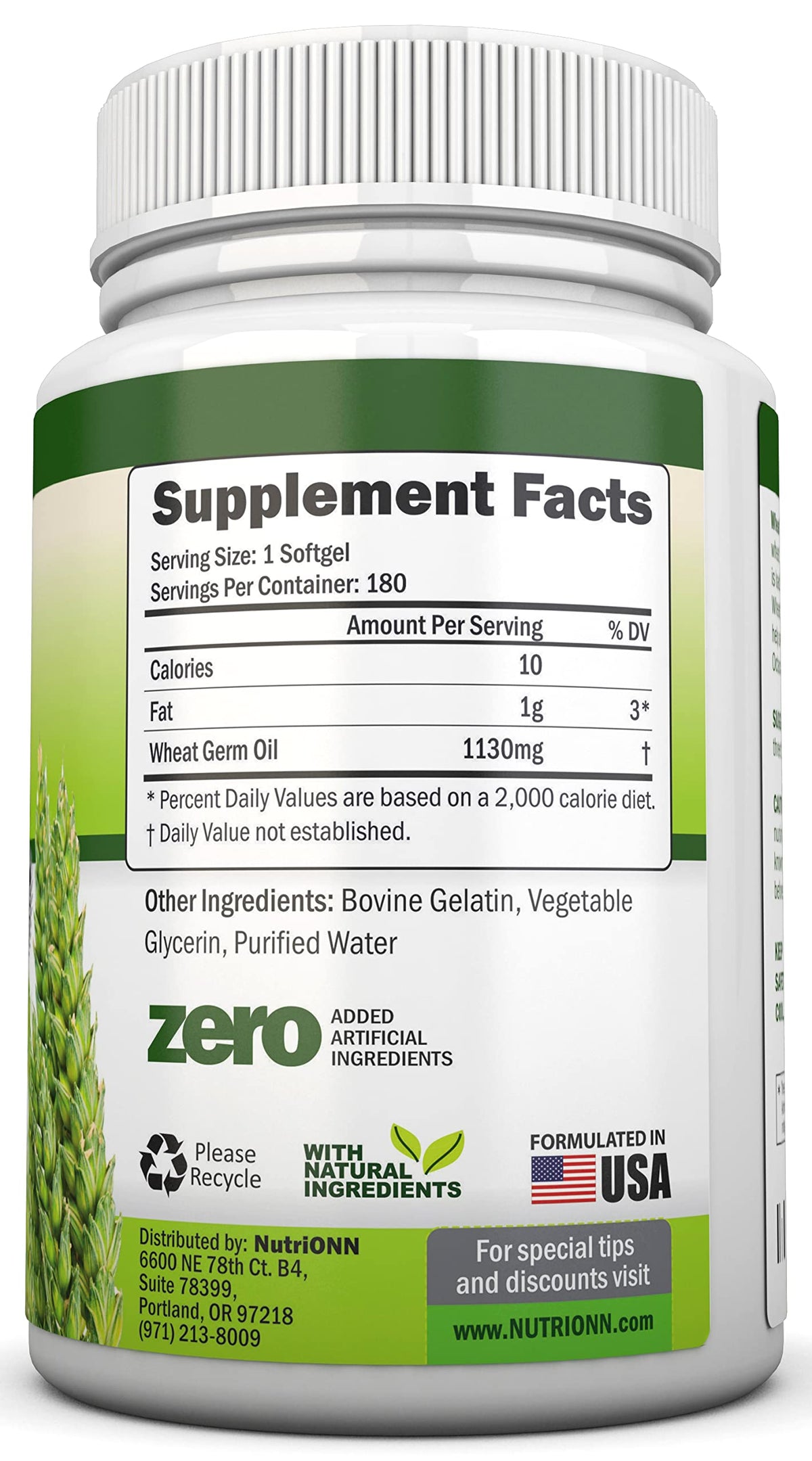 NutriONN Huile de Germe de Blé 1130mg 180 Gélules Softgels emballage