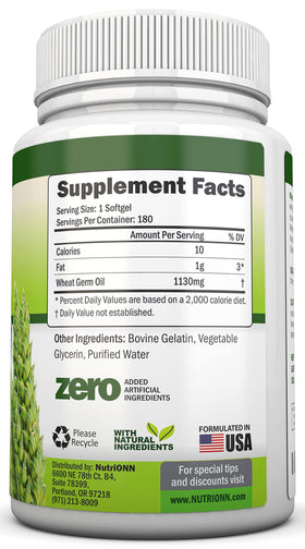 NutriONN Huile de Germe de Blé 1130mg 180 Gélules Softgels emballage