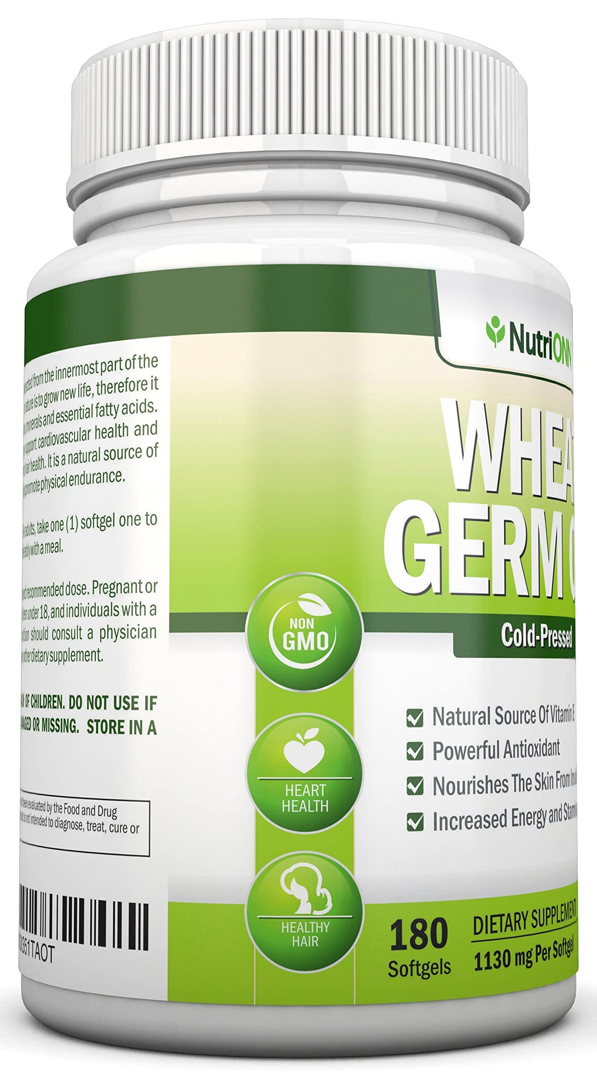 NutriONN Huile de Germe de Blé 1130mg 180 Gélules Softgels gélules individuelles