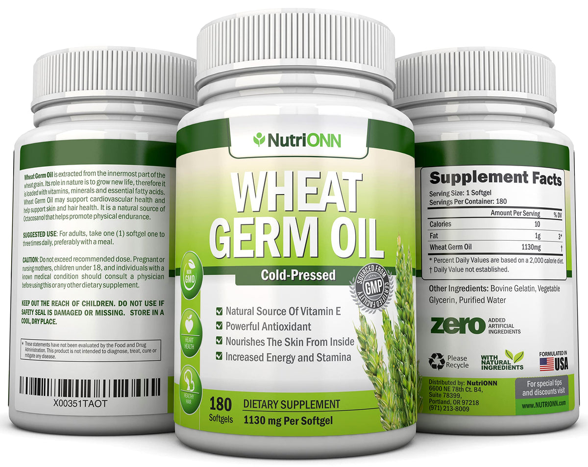 NutriONN Huile de Germe de Blé 1130mg 180 Gélules Softgels utilisation quotidienne