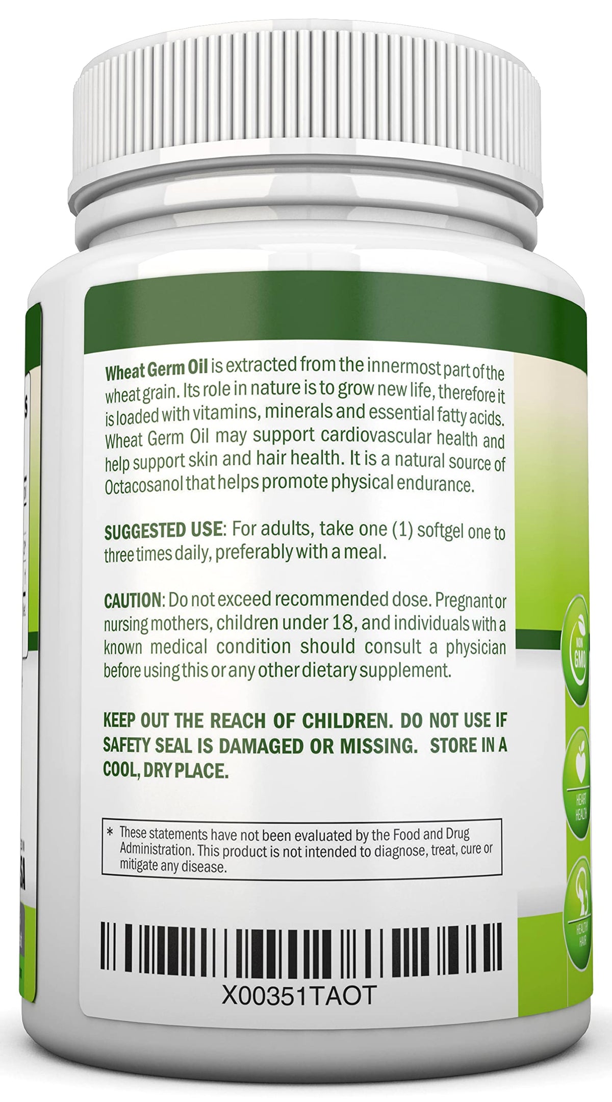 NutriONN Huile de Germe de Blé 1130mg 180 Gélules Softgels vue de côté