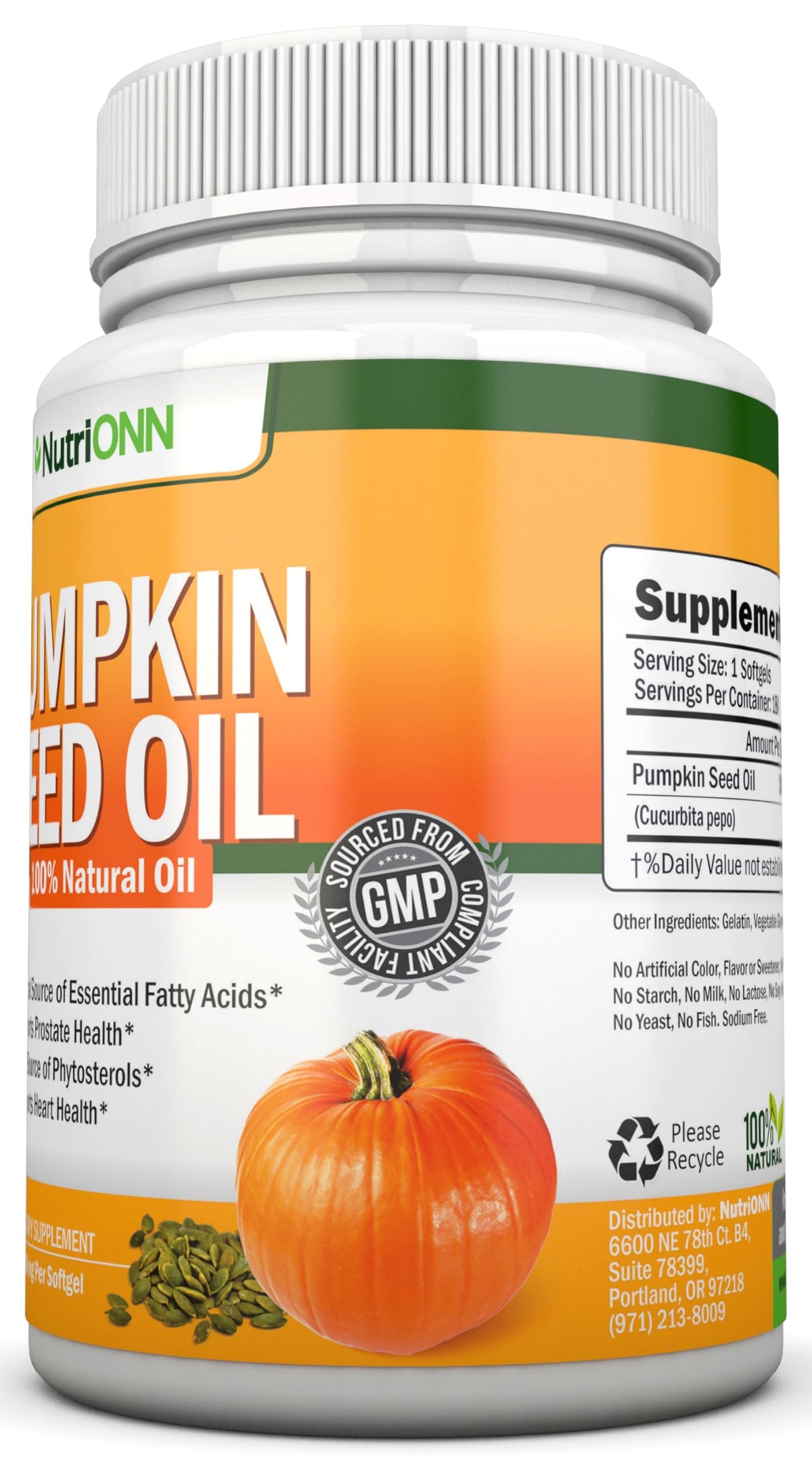 NutriONN Huile de Graines de Citrouille 1000MG 180 Gélules - emballage