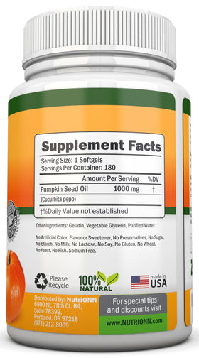 NutriONN Huile de Graines de Citrouille 1000MG 180 Gélules - vue arrière