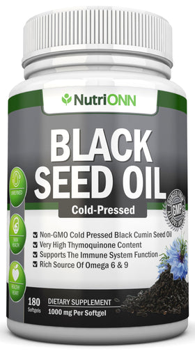 NutriONN Huile de Graines Noires 1000 mg 180 Gélules Molles, vue de face
