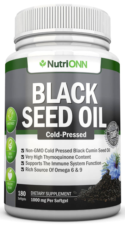 NutriONN Huile de Graines Noires 1000 mg 180 Gélules Molles, vue de face