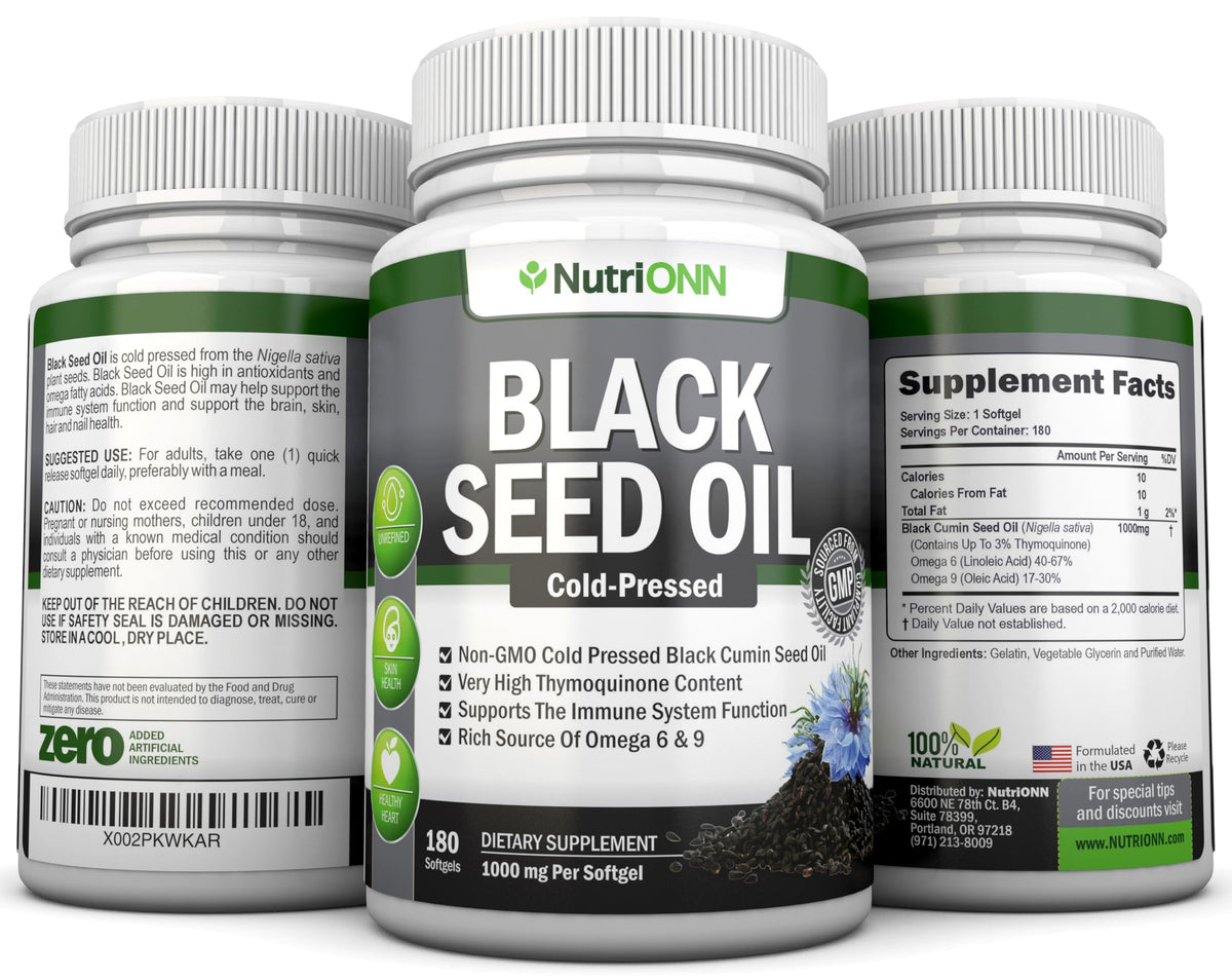 NutriONN Huile de Graines Noires, étiquette détaillant les ingrédients