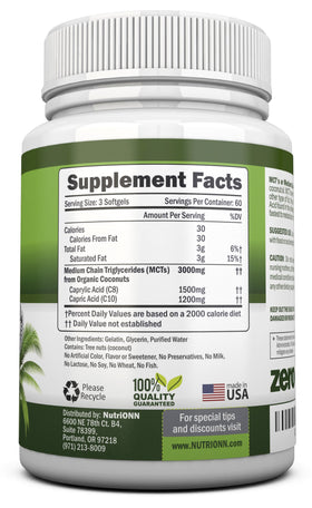 NutriONN Huile MCT 180 capsules avec emballage