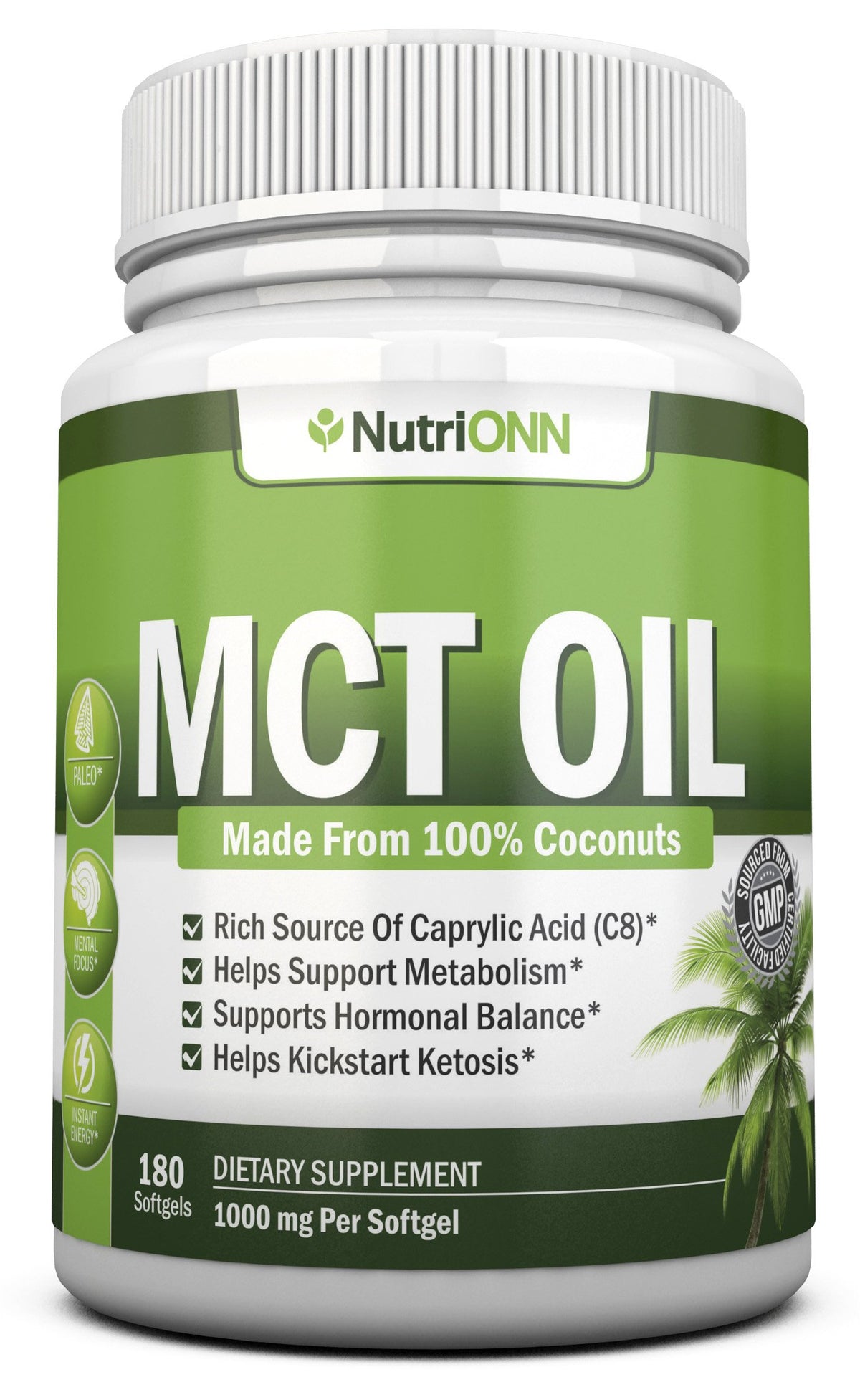 NutriONN Huile MCT 3000mg 180 capsules vue de face