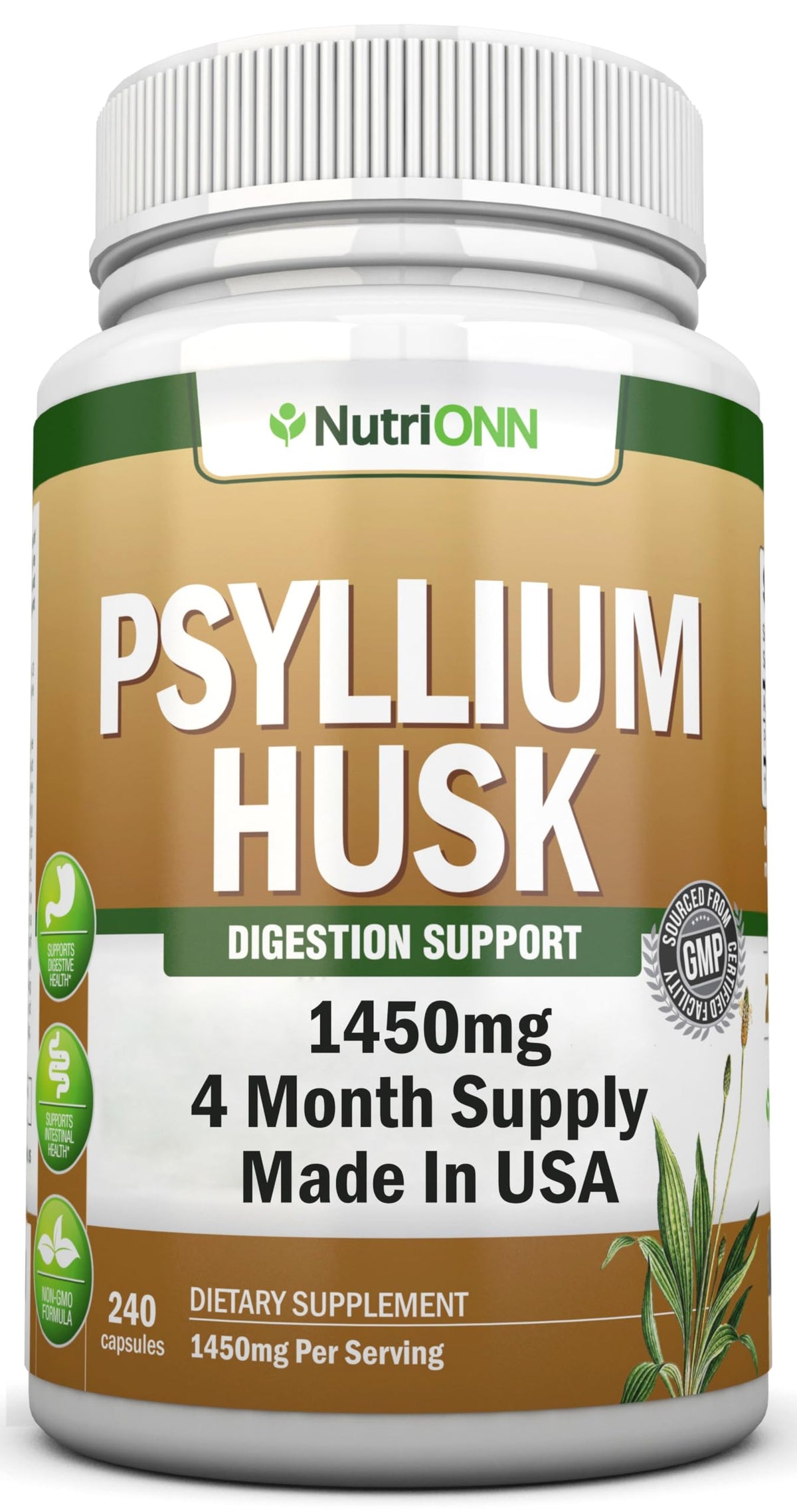 NutriONN Psyllium Husk Capsules 1450mg flacon avant